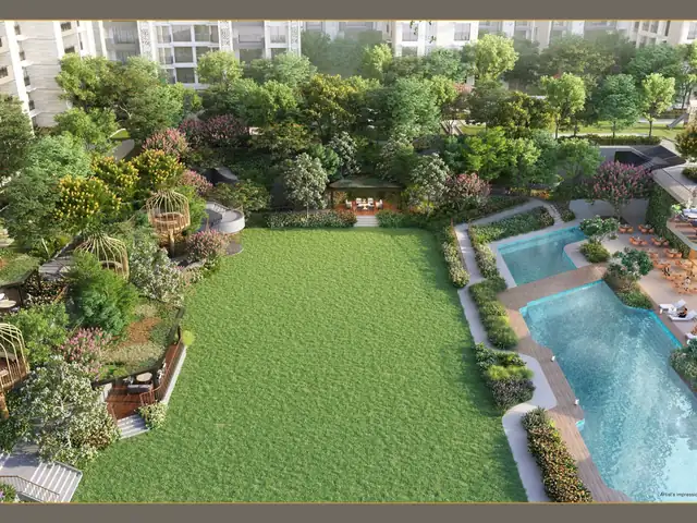 Lodha Massimo Baner — central greens with swimming pools
